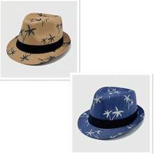 1 pieza Sombrero de sol de verano, sombrero de estilo británico de moda coreana, adecuado para hombres, sombrero de sol de playa de moda, disponible en varios colores, lavable a máquina - sombrero de paja de hoja - Ver 15