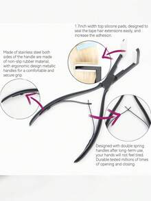 Professional Flat Stainless Steel Tape-In Hair Extension Clip Tool Set, Suitable For Tape-In Hair Extensions, Includes Hair Clips And Styling Tools - Black - View 6