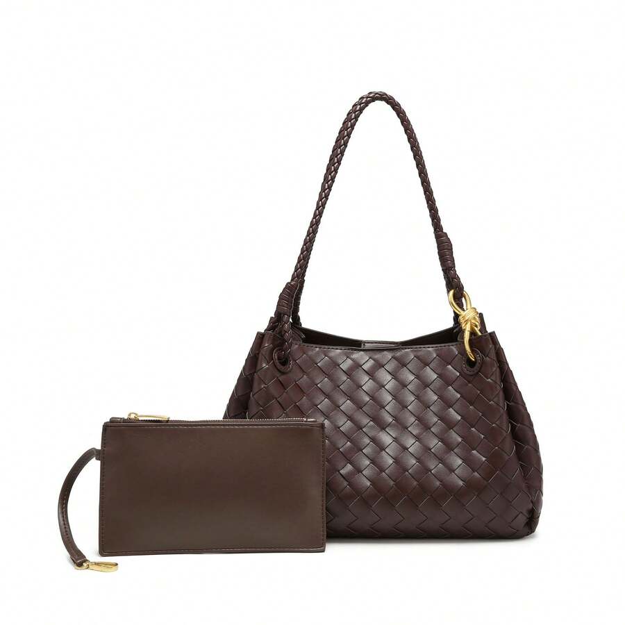 Bolso de mujer BV Bottega Bang Bang de cuero genuino tejido a mano de Andiamo Clutch Campana 2026, nueva colección Otoño/Invierno, bolso mediano tipo paracaídas, popular bolso tejido a mano con hebilla en forma de 8, bolso de hombro único y bandolera para mujer. - Vino tinto - Ver 1