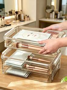1pc/2pcs Makeup Storage Box, Face Mask Storage Box, Dustproof Waterproof Covered Skincare, Makeup Brushes, Eyebrow Pencils Storage Box, Perfume Organizer, Suitable For Refrigerator Storage, Accessory & Hair Accessory Storage, Kitchen Tool Organization, School Supplies Display Rack - Transparent - View 1