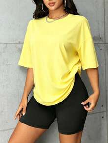 Home Casual Round Neck T-Shirt And Shorts Set - Multicolor - View 3