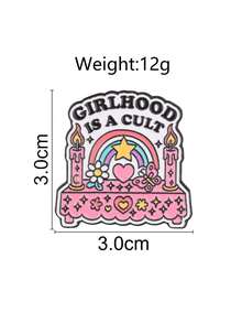 1pc "GIRLHOOD IS A CULT" Enamel Brooch, Cute Pink Heart Altar Badge, Fashion Clothing & Backpack Accessory, Best Gift For Friends - Multicolor - View 3