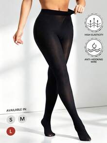 1 Đôi quần legging nữ mềm màu trơn bán trong suốt cạp cao có quai xỏ chân, quần tất màu trơn tối giản màu đen, phù hợp mặc hàng ngày - màu đen - Xem 8