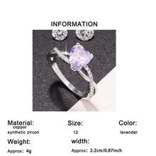 1件優雅精緻閃耀浪漫心形立方鋯石女戒，閃耀十二款誕生石，適合情人節、生日、週年紀念，生日禮物，適用於婚禮、訂婚、求婚 - 淡紫色 - 查看 3