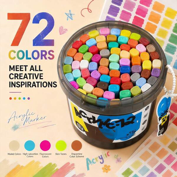 18pcs/36pcs/48pcs/72pcs Bolígrafos de pintura acrílica adecuados para pintura en piedra, cerámica, madera, plástico, caligrafía, scrapbooking, rotulación a mano, creación de tarjetas, manualidades DIY