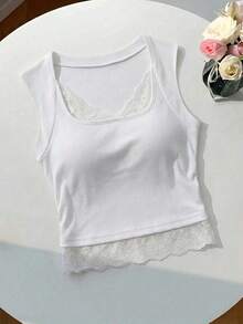 3 piezas Camiseta de tirantes con cuello de pico, cintura fruncida, estilo minimalista y casual, sexy, adecuada para uso en verano y en el aeropuerto - Blanco - Ver 2