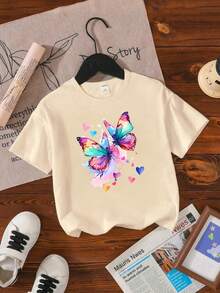 Corazones de Mariposa con Estampado de Patrón Colorido Camiseta estampada para niños - Albaricoque - Ver 6
