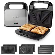 CACHOO 3-In-1 Breakfast Maker Machine With Interchangeable Plates – 800W, Includes Waffle, Sandwich & Grill Plates For Homemade Breakfast, Snacks, And BBQ - Black - View 2