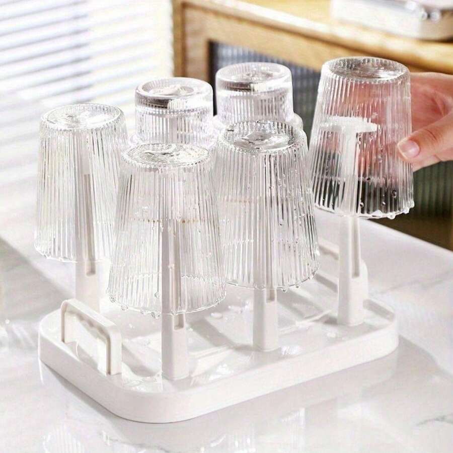 1pc Space-Saving Plastic Cup Drying Rack, Bar Accessory, Coffee Cup, Cup Drying Rack, Large Capacity Dust-Proof Inverted Cup Holder, Suitable For Countertop, Fits Glass And Plastic Cups, Cup Drying Solution | Modern Cup Rack | Inverted Design - Multicolor - View 1