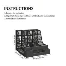 1PC 4-Compartment Desk File Organizer With Pen Holders, Sturdy Hollow Magazine Rack, Space-Saving Office Document Holder For Home & School, Multi-Color Desk Accessories Storage For Students & Workers - Multicolor - View 1