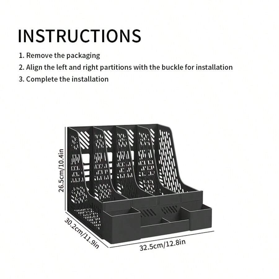 1PC 4-Compartment Desk File Organizer With Pen Holders, Sturdy Hollow Magazine Rack, Space-Saving Office Document Holder For Home & School, Multi-Color Desk Accessories Storage For Students & Workers - Multicolor - View 1