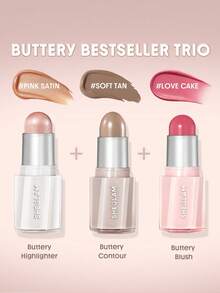 SHEGLAM [3 Pcs] Buttery Bundle Family 全臉妝容組合 品牌美妝化妝品 適合女士與女孩 - 愛心蛋糕+柔和棕褐色+粉紅色緞子 - 查看 2