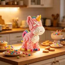 4900pcs Cute Rainbow Unicorn Micro Building Blocks Kit, 3D Animal Mini Particle Assembly Bricks, DIY Stress Relief Puzzle Figurine, Aesthetic Desktop Ornament, Birthday Holiday Gift For Girls Kids Room Decor Collectible Toy - Multicolor - View 2