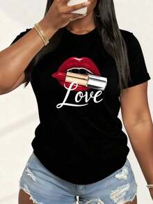 Funny Lipstick Design T-Shirt-1 - Black 4 - View 3