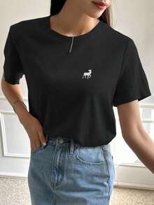 Camiseta con diseño bordado - Negro - Ver 4