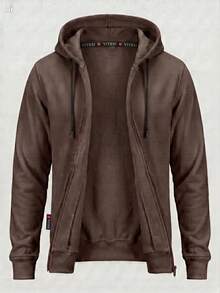 Men's French Terry Hooded Zip-Up Sweatshirt, Finished With Ribbed Cuffs And Hem, Available Sizes XS–8XL, Perfect For Spring, Summer And Fall - Chocolate Brown - View 2