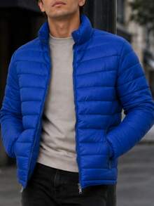 Men's HPC Polo Fleece Puffer Jacket, Warm, Casual, Basic, No Hood, Youthful And Modern Style, Ideal For Winter Or Cold Weather - Royal Blue - View 1