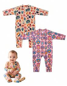 Baby Girl Long-Sleeved  Set, 2 Pieces, Printed, Footed, Assorted, Baby Girl Outfit - Assorted Girl - View 1