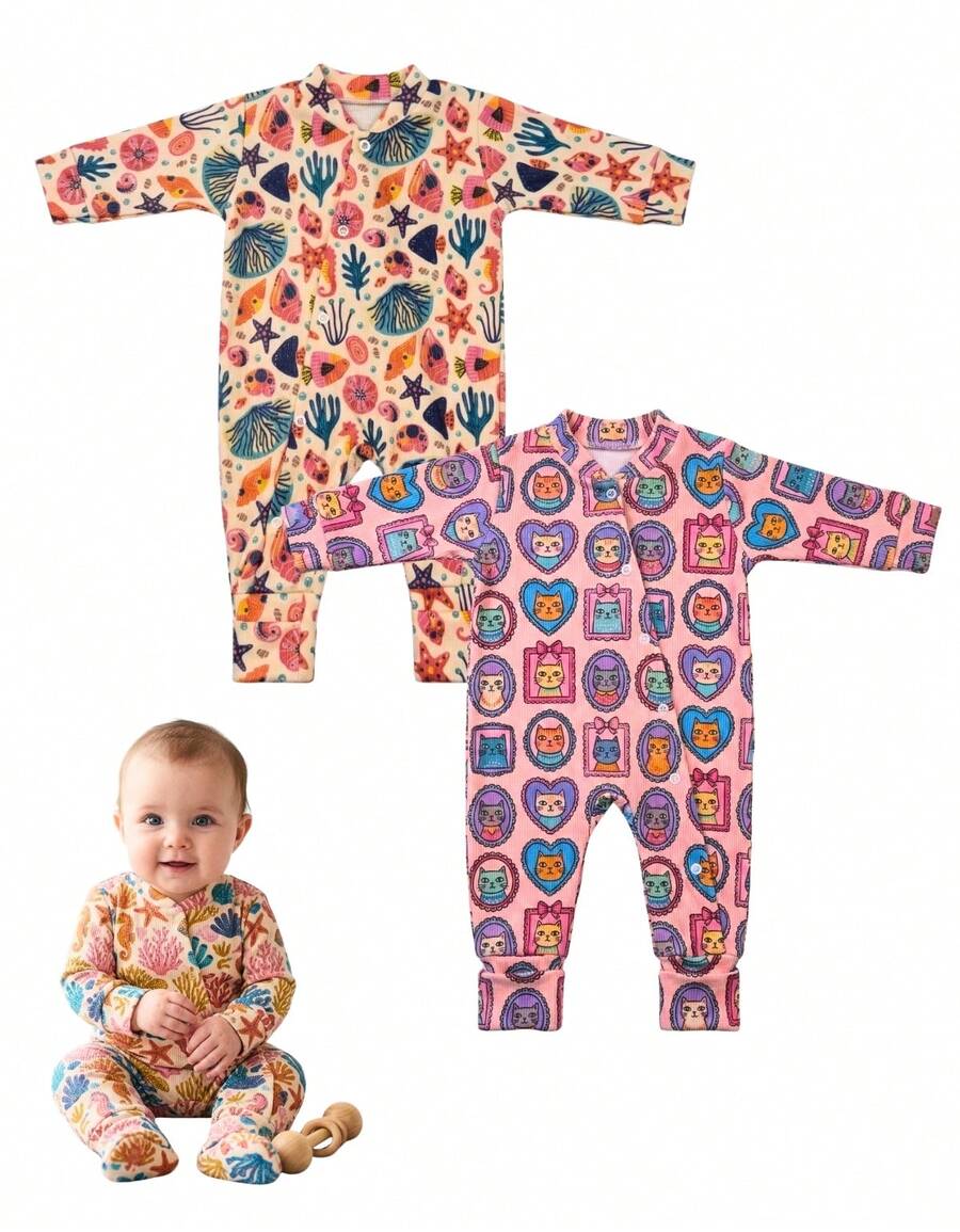 Baby Girl Long-Sleeved  Set, 2 Pieces, Printed, Footed, Assorted, Baby Girl Outfit - Assorted Girl - View 1