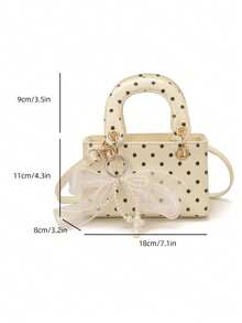 1pc Fashionable Scarf Strap Decor Polka Dot Shoulder Bag, Korean Ins Style - White - View 7