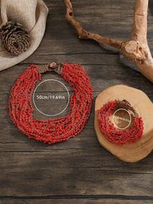 SOUL BEADING طقم قلادة وسوار مصنوع يدويًا بطراز بوهيمي، إكسسوارات يومية عصرية متعددة الاستخدامات - الأحمر - مشاهدة 5