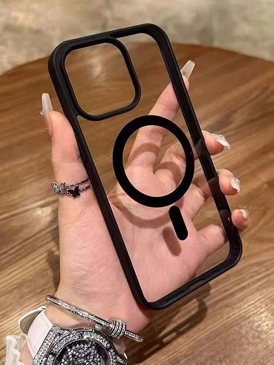 豪華透明保護殼，適用於 iPhone 17、16、15、14、13、12、11 Pro Max，透明壓克力材質設計，支援磁吸無線充電 - 黑色 - 查看 1