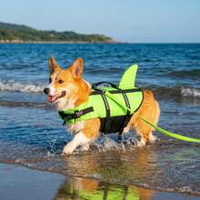 Chaleco salvavidas ajustable para perros, estilo tiburón con alta flotabilidad y asa de rescate, adecuado para perros pequeños, medianos y grandes para nadar y navegar - Verde - Ver 5