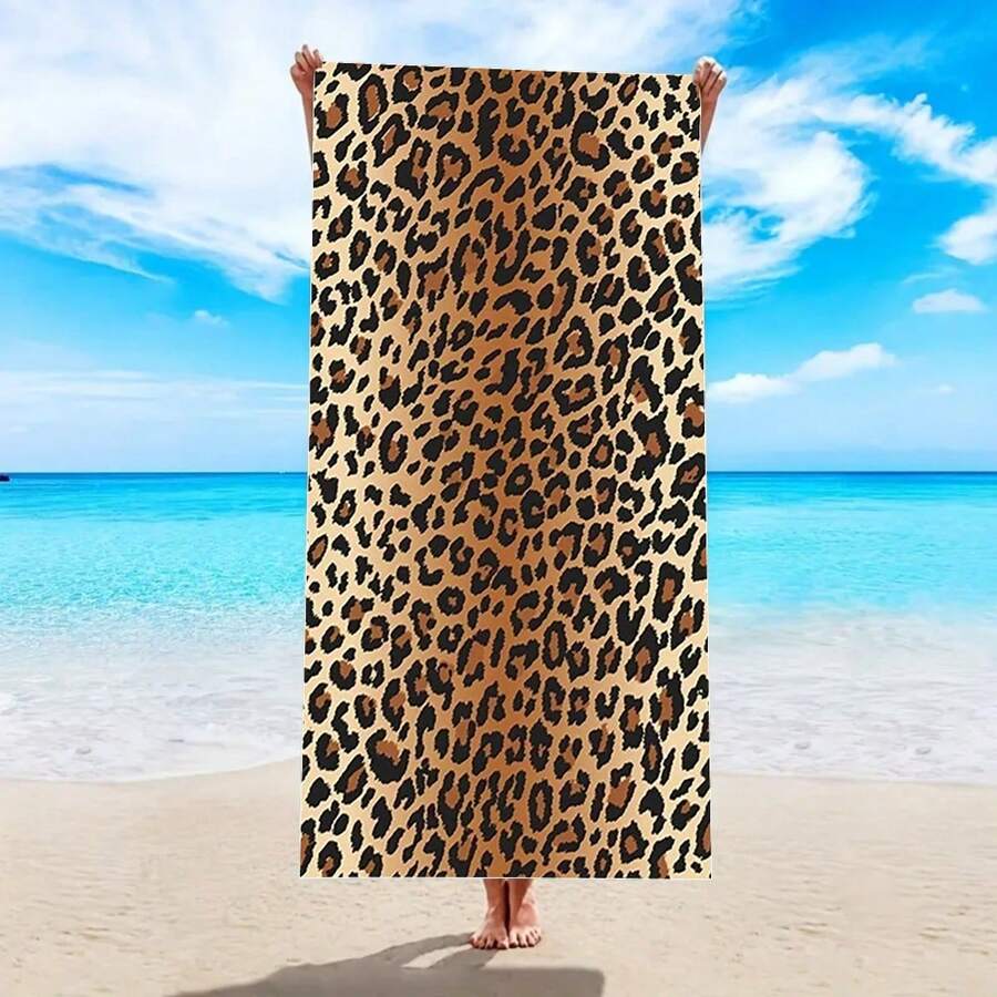 1 pezzo Asciugamano da spiaggia in fibra ultra fine con stampa leopardata, super assorbente ad asciugatura rapida, coperta da spiaggia leggera e morbida, adatta come regalo per spiaggia e attività all'aperto, ad asciugatura rapida, leggera e morbida, adatta per campeggio, spiaggia, surf, nuoto
