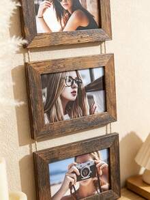 1pc Vintage Wooden Wall-Mounted Photo Frame Collage, Rustic Multi-Photo Frame, 6-Inch Family Photo Display, Vintage Wooden Frame With Jute Rope, Suitable For Living Room, Bedroom, Dormitory Wall Decor Art - Wall-mounted Photo Frame - View 10