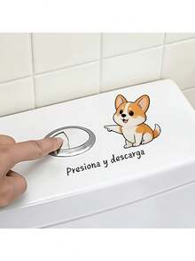Cute Pointing Corgi Dog Spanish Text Toilet Wall Sticker, Spanish Version Funny Dog Toilet Tank Decorative Sticker, Self-Adhesive Removable Bathroom Decor Decal - Cute Pointing Corgi - View 2