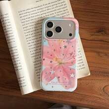 Fashionable Creative Gold-Plated Star & Lily Flower Phone Case For IPhone 17 Pro Max, 16 Pro Max, Cute For Girls, Suitable For IPhone 15 Pro, 14, 13, Protective Cover, Birthday/Holiday Gift - Pink - View 5