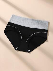 HOTCOM 1 pièce Culotte triangle femme taille haute en coton blocs de couleurs noir & gris, sous-vêtement décontracté confortable élastique moulant et respirant - Gris - Voir 4