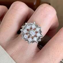 1 pieza Anillo abierto de copo de nieve de circonita cúbica vintage y lujoso, diseño elegante adecuado para el uso diario de las mujeres - Plateado - Ver 2