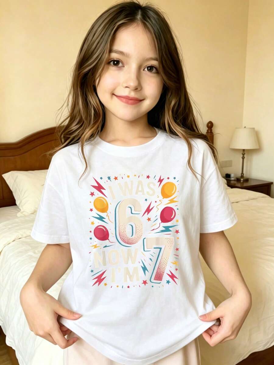 Colorful Numbers And Stars Design Printed T-Shirt For Kids - White - View 1