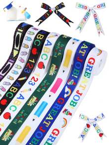 8 Rolls Back To School Grosgrain Ribbon 0.98 Inch Welcome School Ribbons School Bus Pencil Apple ABC Pattern Fabric Decorative Craft Ribbon For DIY Crafts Teacher Appreciation Gifts Wrapping, Room Decor, 40 Yards - Back to School Theme - View 1