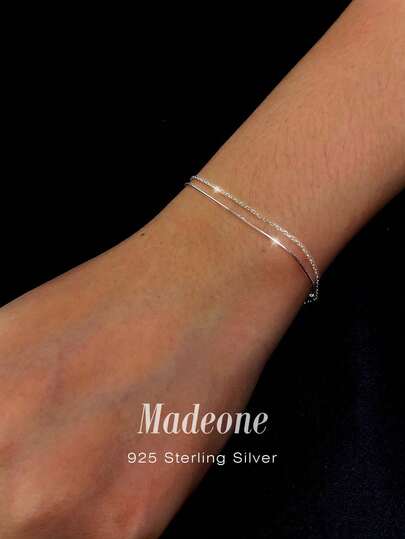 MADEONE 1件简约双层银链手链，精致饰品，女士礼物