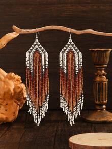 SOUL BEADING Bohemian Style Earrings, Desert Sunset Gradient Feather Tassel Long Dangle Earrings, Western Festival Costume Accessory - Caramel Color - View 6