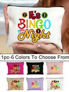 "Bingo"字母印花旅行盥洗包，卡通趣味多功能帆布包，充電器收納包，旅行化妝必需品包：女性旅行必需品包，中性拉鍊包，化妝品、彩妝和輕便旅行必需品，適合青少年、生日和旅行配件，節日禮物，母親節禮物 - 彩色 - 查看 3