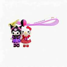 MINISO Sanrio 可愛卡通角色矽膠腕帶鑰匙圈，卡通手機吊飾包裝配件，適合日常使用、旅行攜帶、背包裝飾與手提包點綴，時尚便攜設計 - 款式1 - 查看 4