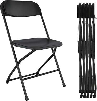 6 Pack Black Folding Chairs, Foldable Party Chairs, Plastic Folding Chair For Outside, Indoor Outdoor Stackable Commercial Seat With Steel Frame For Office Wedding Dining , 350LBS