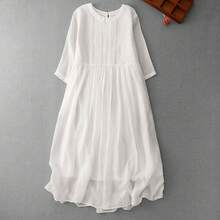 Elegante Vestido de Lino Bordado de Verano para Mujer, Falda Larga de Gasa Blanca, Estilo Vintage con Dobladillo Ancho de Alg... - Falda blanca - Ver 1