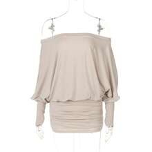 Bodycon Dress With Off-Shoulder Ruching Design, Sexy And Attractive Style, New Spring Collection For Women - 杏色 - 查看 12