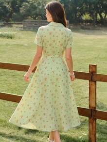 Vestido de mujer elegante y vintage con bolsillos y cinturón, vestido camisero con estampado floral, cierre con botones, vestido casual para ir y venir, vacaciones, vestidos de verano para mujer, atuendos de vacaciones de verano, atuendos de primavera para mujer, vestidos de primavera para mujer, ropa de primavera para mujer, atuendos de vacaciones de primavera, vestidos elegantes para fiestas, vestidos elegantes para fiestas para mujer, vestido de invitada de boda para mujer, vestido de fiesta de boda, vestido de graduación, vestidos elegantes para ceremonias, vestidos elegantes para mujer, vestido formal - Verde - Ver 5