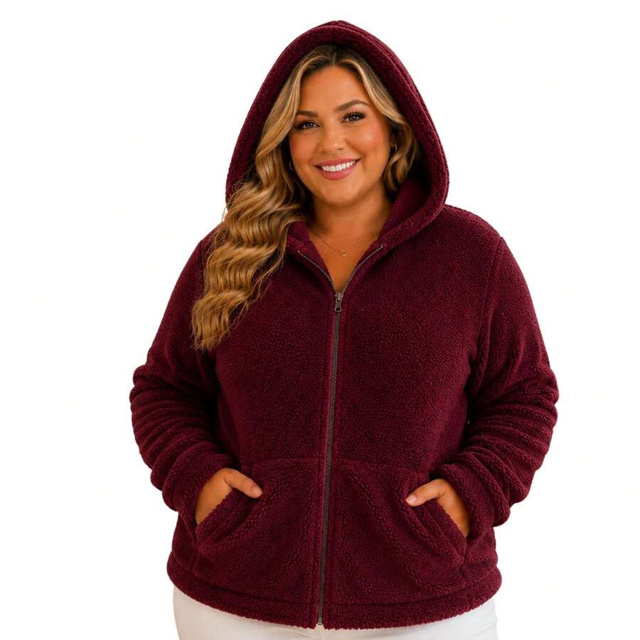 Plush Teddy Coat With A Soft Touch And Perfect Comfort For Cold Winter Days! 12925.C1 - 酒紅色 - 查看 1