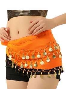 Tiara + Bracelet + Necklace And Scarf Set With Arabic Coins For Dance - Orange - View 3