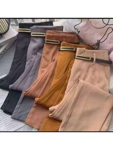 Set Of 2 Women's Tailored Dress Pants With Belt - Summer 2027 - 黑色/米色 - 查看 3