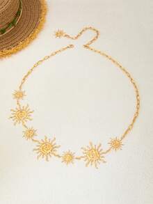 1pc Bohemian Style Gold Sun Spiral Waist Chain, Adjustable Sun Pendant Body Chain, Summer Beach Festival Women's Belly Chain - Gold Necklace - View 4