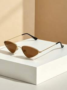 1 Pair New Triangle Ocean Lens Small Frame Metal Fashion Street Style Decorative Fashion Glasses - Golden Tea - View 4