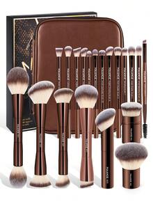 MAANGE 20pcs Professional Soft Aluminum Tube Makeup Brush Set Withtorage Bag,Soft Foundation Brush, Eyeshadow Brush, Eyebrow Brush, Blending Brush,Highlight Brush, Makeup Brush For Powder Liquid Cream,For Daily Use And Travel,Makeup Accessories Gifts For Friends ﻿ ﻿ ﻿ ﻿ - 20支化妝刷+收納包 咖色 - 查看 11
