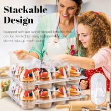 NPLUX - Contenedores de unidades para cupcakes paquete de soportes para cupcakes de plástico transparente reutilizables con tapas desmontables de cúpula alta cajas apilables para 72 cupcakes - transparente - Ver 7